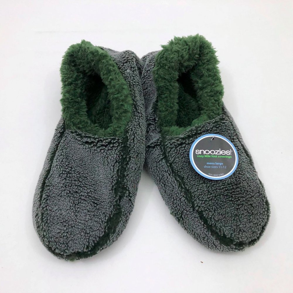 NWT Snoozies Men's Classic Slippers 2 Tone Gray & Green Large 11/12